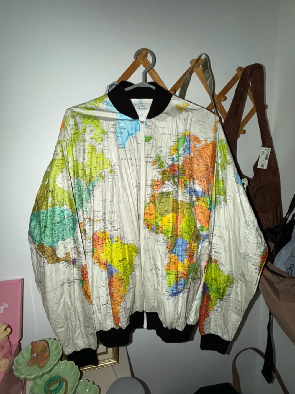 World Map Print Bomber Jacket - Multicolor